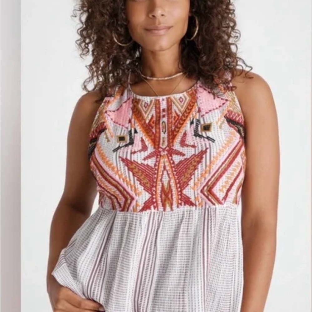 Anthropologie Dolan left coast Vibrant Geometric embroidered Velia Tank XL